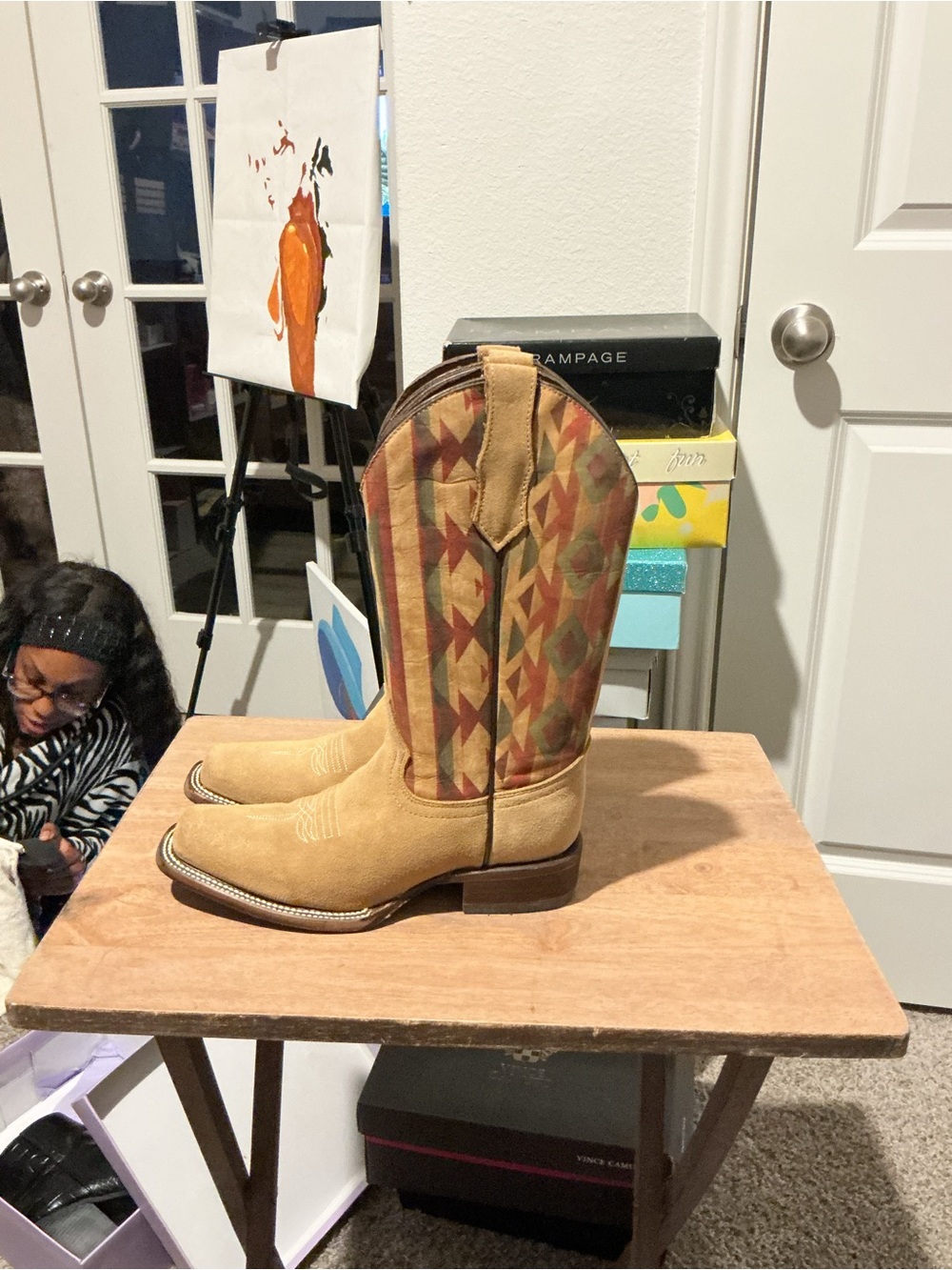 Cowboy Western Boot - Multicolor Pattern & Tan Leather